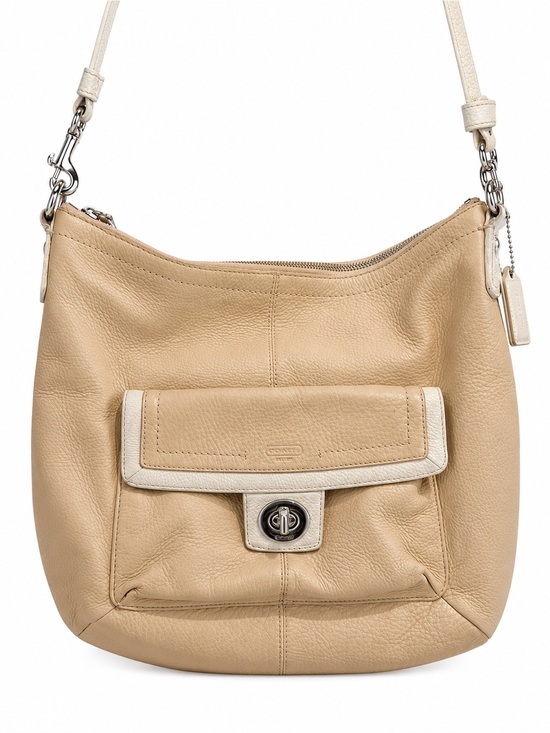 Coach Handbags - Coach Pebbled Leather Hobo Shoulder Bag | Beige Cream | Turn-Lock Pocket Purse